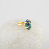 Azurite Ring - Sterling Silver Jewelry - 8x15mm Hexagon Gemstone Ring - Rose Gold Plated Jewelry - Jewelry for Sale - Azurite Copper Ring